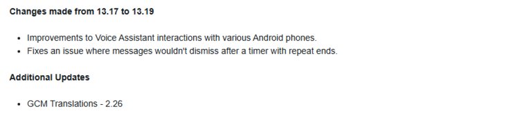 Les notes de mise à jour de la version 13.19 du logiciel Garmin live pour les smartwatches Venu 3. (Source de l'image : Garmin)