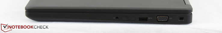 Côté droit : combo audio jack 3,5 mm, emplacement pour carte SIM, USB 3.0, VGA, verrou Noble.