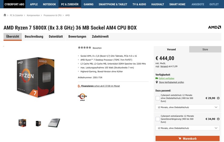 L'AMD Ryzen 7 5800X n'est pas très bien positionné en Allemagne