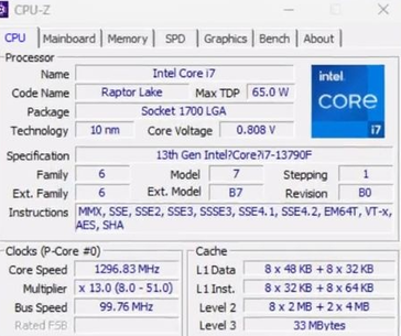 CPU-Z du Core i7-13790F. (Source : wxnod sur Twitter)