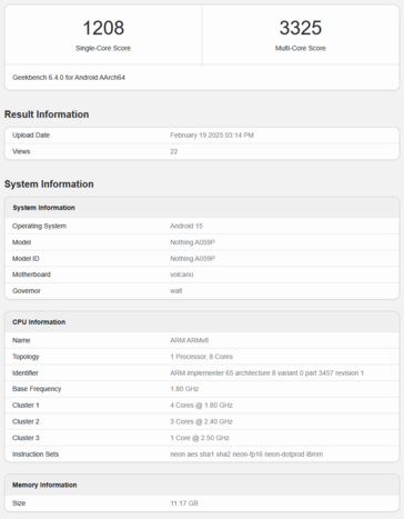 Liste Geekbench du Nothing Phone 3a Pro (source : Geekbench)
