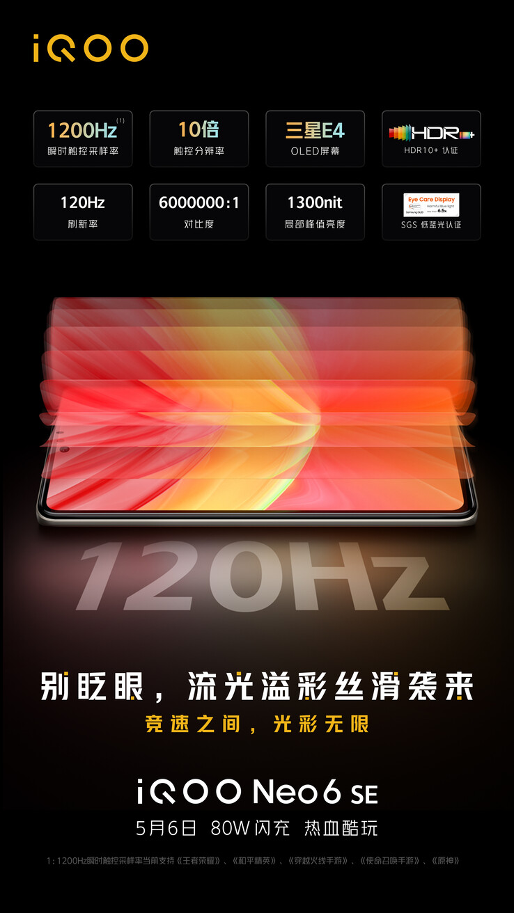 ...sera lancé avec un écran OLED ayant à peu près les mêmes caractéristiques que le Neo6 "principal". (Source : iQOO via Weibo)