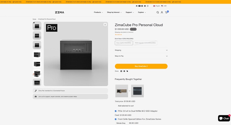 Sur le site officiel, le ZimaCube Pro est en rupture de stock et coûte normalement 1 099 $ avec 16 Go de RAM