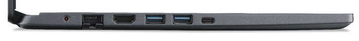 Côté gauche : Alimentation, Gigabit Ethernet, HDMI, 2x USB 3.2 Gen 1 (Type-A), Thunderbolt 4 (Type-C ; Power Delivery, DisplayPort)