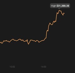 Valeur maximale historique des bitcoins de 31 388,38 dollars US (Source : Coin Stats)