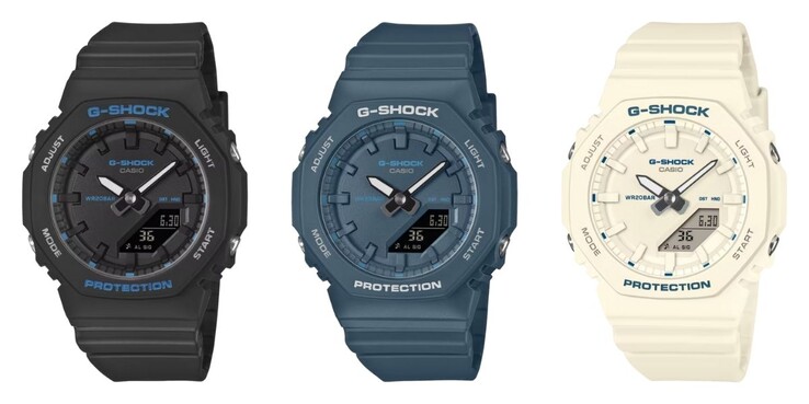 De gauche à droite : les montres Casio G-Shock GMA-P2100BA-1A, GMA-P2100BA-2A et GMA-P2100BA-7A. (Source de l'image : Casio)