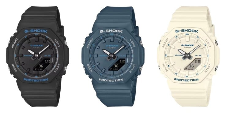 De gauche à droite : les montres Casio G-Shock GMA-P2100BA-1A, GMA-P2100BA-2A et GMA-P2100BA-7A. (Source de l'image : Casio)