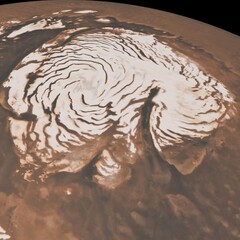 Calotte glaciaire du nord de Mars (Source de l'image : NASA/JPL Caltech/MSSS avec modifications)
