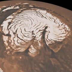 Calotte glaciaire du nord de Mars (Source de l'image : NASA/JPL Caltech/MSSS avec modifications)