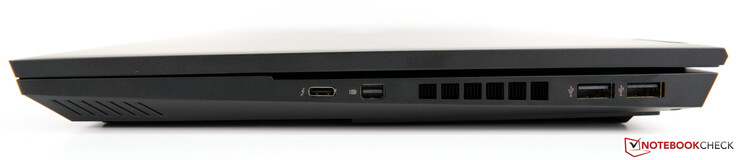 Côté droit : USB C avec Thunderbolt 3 (40 Gb/s), Mini DisplayPort, ventilation, 2 USB 3.1 Gen. 1.