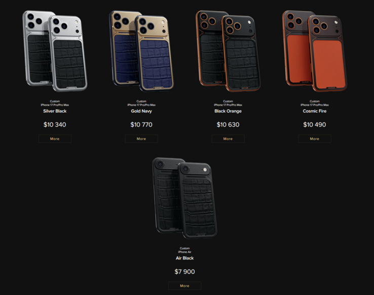La série complète d'iPhone 17 personnalisés de Caviar (photo). (Source de l'image : Caviar)