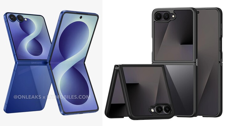 Galaxy Z Flip 8 renders (left), early Galaxy Z Flip 8 case renders (right)