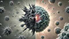 Représentation visuelle de la transformation d'une cellule cancéreuse en une cellule saine. (Source de l'image : Generative AI/New Atlas)