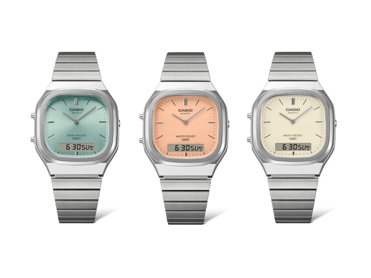 De gauche à droite : les montres Casio Vintage AQ-240E-2A, AQ-240E-4A et AQ-240E-7A2