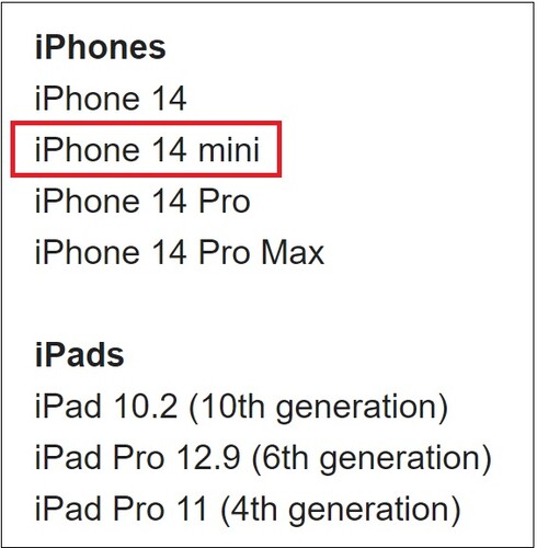 Apple liste des appareils. (Image source : 91Mobiles/Evan Blass)