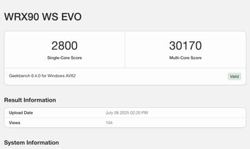 Liste Geekbench pour le Ryzen Threadripper PRO 9995WX. (Source de l'image : Geekbench)