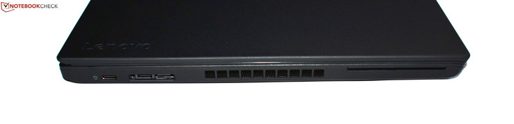 Côté gauche : 2 USB C 3.1, Mini-Ethernet / port pour station d'accueil, lecteur de carte à puce.