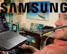 Un patient de Neuralink utilisant une interface cerveau-ordinateur (BCI), avec le logo Samsung en haut.