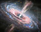 Illustration d'une galaxie lointaine avec un quasar actif en son centre. (Source de l'image : Nasa, ESA et J. Olmsted - STScI)