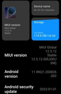 MIUI 12.5.12 Enhanced Edition sur Xiaomi Mi 10T Pro détails (Source : Own)