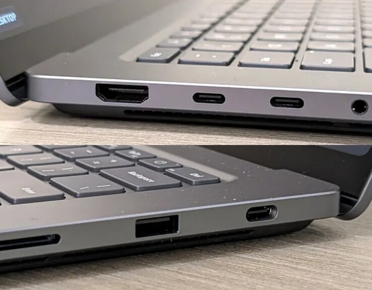 Le port USB-C situé sur le côté droit du Surface Laptop Ultra est visiblement plus grand que les ports USB-C situés sur le côté gauche.