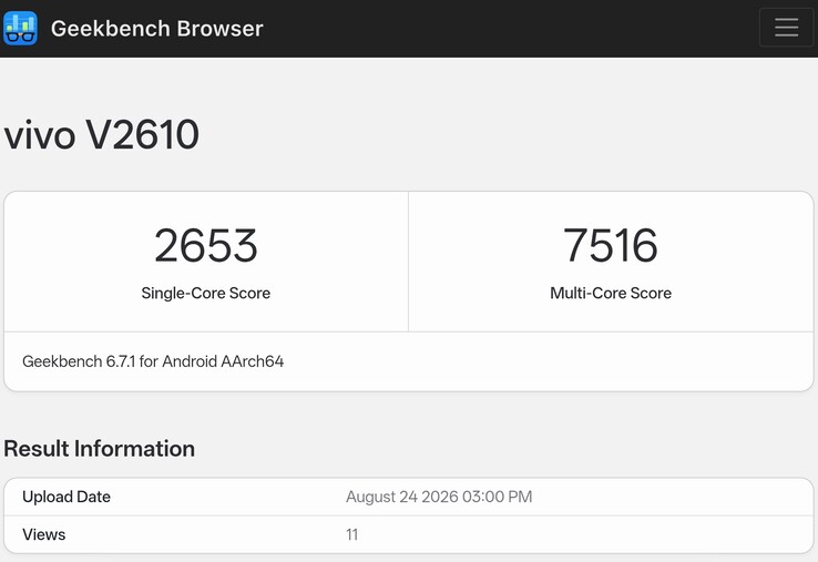 Les versions d'ingénierie du Vivo X500 Pro Max répertoriées sur Geekbench