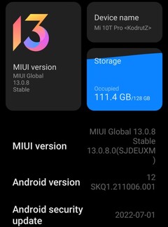 MIUI 13.0.8 sur Xiaomi Mi 10T Pro détails, le patch de sécurité de juillet 2022 est là (Source : Own)