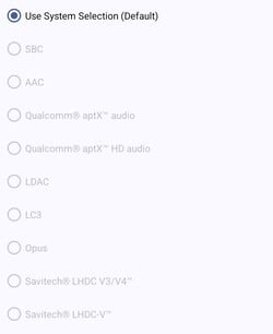 Codecs audio Bluetooth disponibles