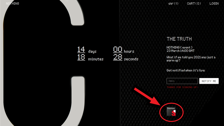 Nothing fait une allusion au matériel Snapdragon dans son prochain produit lors de son annonce de lancement. (Source : Nothing)