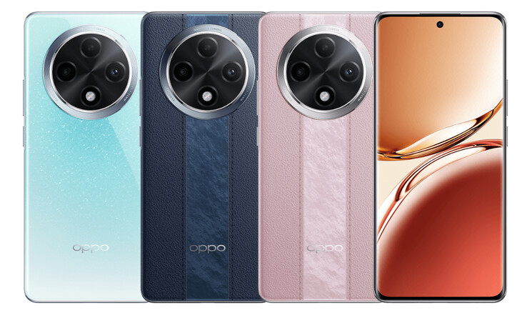 Oppo commercialise le A3 Pro dans les coloris Azure, Distant Mountain Blue et Yunjin Powder. (Source de l'image : Oppo)