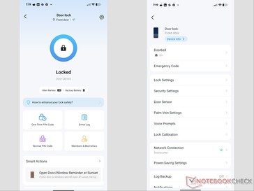 Page d'accueil de l'application Tapo et paramètres de la serrure connectée.
