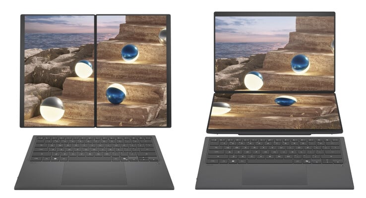 Le Zenbook Duo (2026) dans deux de ses nombreuses postures. (Source de l'image : Asus)
