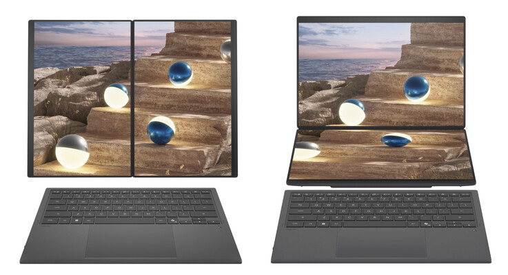 Le Zenbook Duo (2026) dans deux de ses nombreuses postures. (Source de l'image : Asus)