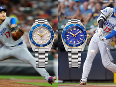 Sur la photo, les Seiko Prospex SBDC222 et SBDC224 sont associées à deux photos de Shohei Ohtani.