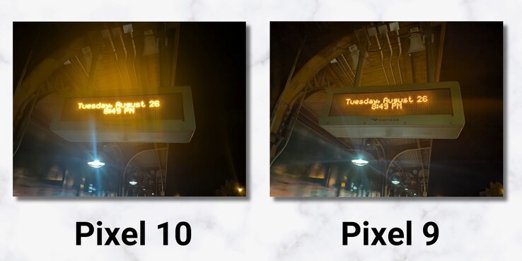 Un exemple d'image comparant le Pixel 10 au Pixel 9 (Image source : 9to5Google via Youtube)