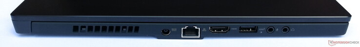 Côté gauche : entrée secteur, Gigabit LAN, HDMI, 1 USB 3.1 Gen 2, 1 prise jack micro, prise jack.