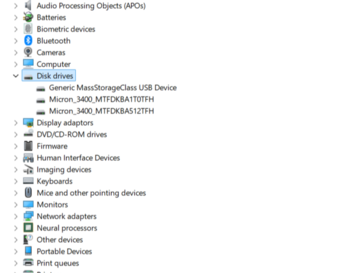 Avant le piratage, les disques SSD sont répertoriés sous 