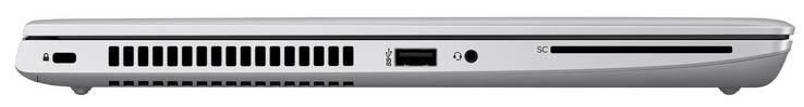 Côté gauche : verrou de sécurité Kensington, USB A 3.1 Gen 1, combo jack audio 3,5 mm, lecteur de carte à puce.