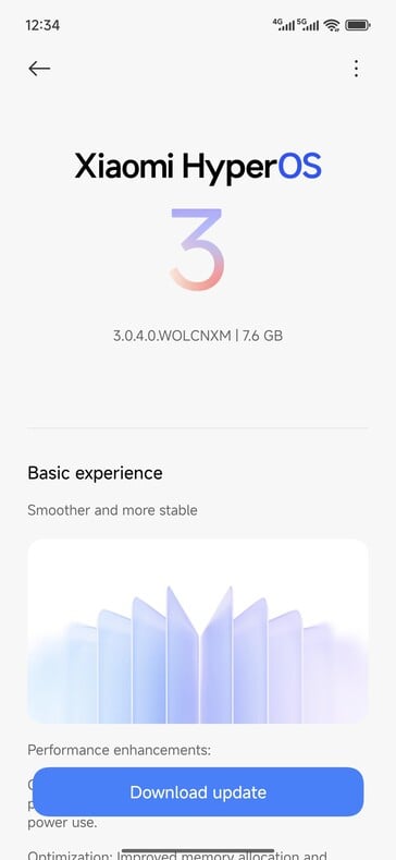 Mise à jour stable HyperOS 3 pour le Redmi Turbo 4 Pro. (Source de l'image : utilisateur Reddit u/h3lione)