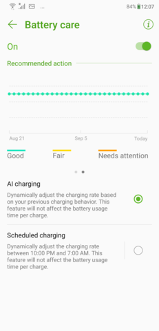Asus ZenFone 5Z - Indicateur de santé de la batterie.