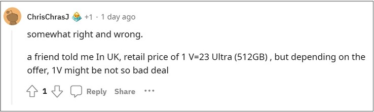 Informations sur le prix présumé du Xperia 1 V. (Source de l'image : Reddit)