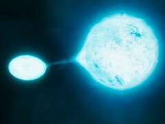 Illustration montrant une étoile à neutrons et une autre étoile.