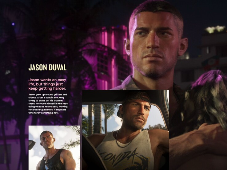 Selon la description officielle du personnage par Rockstar, Jason a grandi au milieu de criminels, mais a ensuite tenté de suivre une voie plus droite en s’engageant dans l’armée.