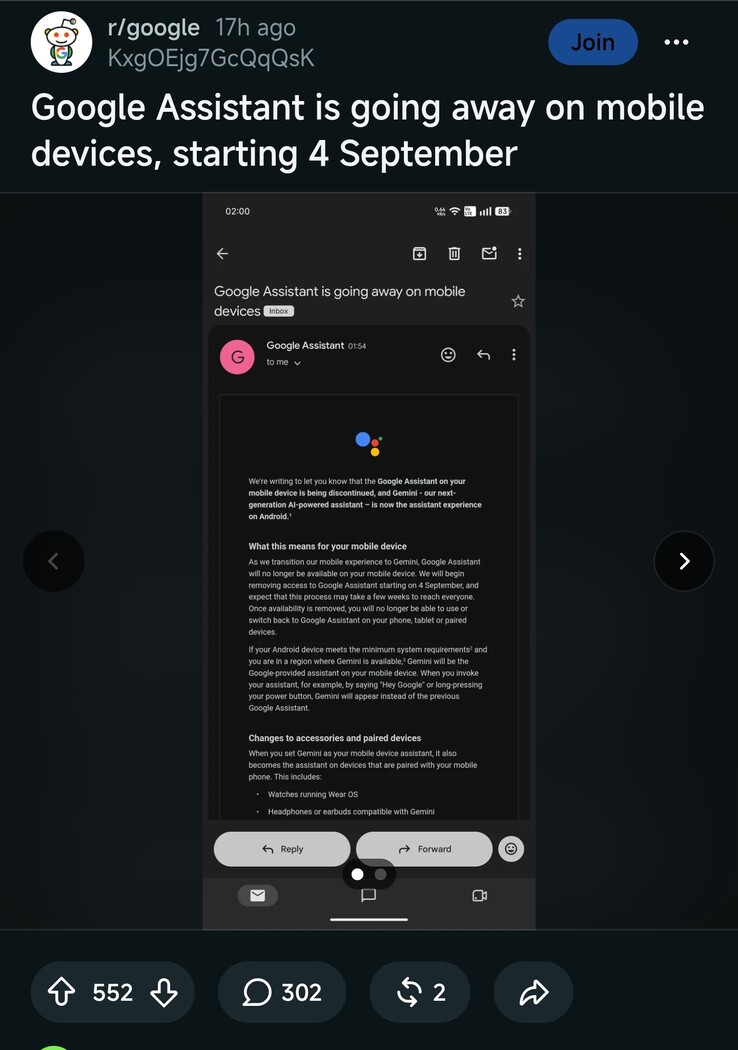 Le message Reddit contenant l'e-mail dans son intégralité