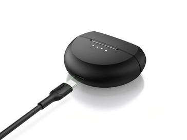 Le boîtier de chargement USB-C des écouteurs SoundForm Rhythm ANC. (Source de l'image : Belkin)