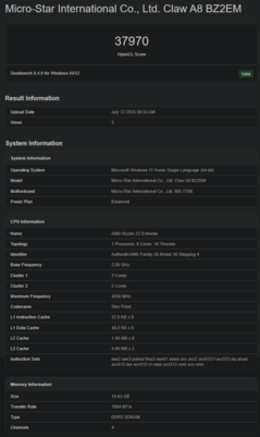 AMD Ryzen Z2 Extreme Geekbench GPU OpenCL (source d'image : Geekbench)