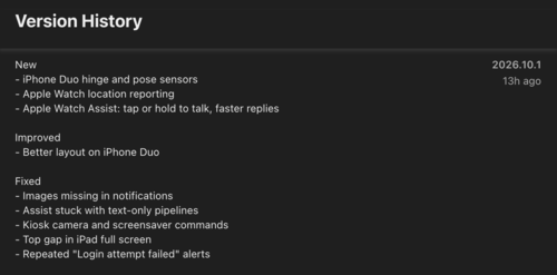 Le journal des modifications de la version 2026.10.1 de l’application Home Assistant pour iOS