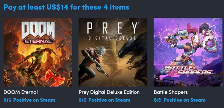 Le premier niveau de l'offre groupée Sci Fi shooters contient un total de 4 articles