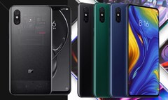 Les Xiaomi Mi 8 Explorer Edition (G) et Mi Mix 3 (D) ont été commercialisés en 2018. (Image source : Xiaomi/Paranoid Android - édité)