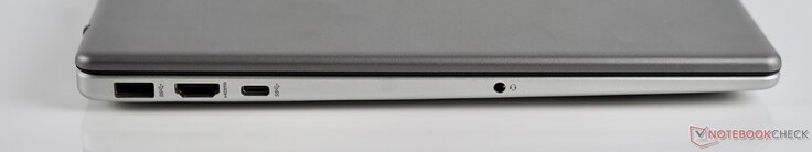À gauche : USB-A (5 GBit/s), HDMI 1.4b, USB-C (5 GBit/s), port pour casque d'écoute